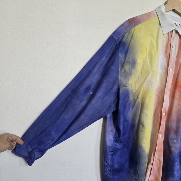 Allen Onyia for INC Watercolor Pastel Long Button Down Blouse Purple Yellow L - Picture 3 of 13